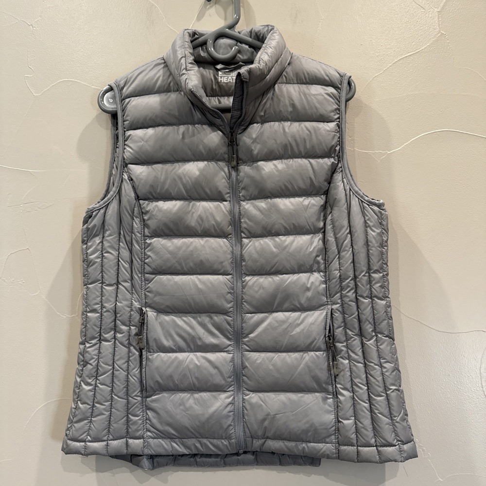 32 Degrees Heat Puffer Vest Womens XL Silver Gray Full Zip Ultralight